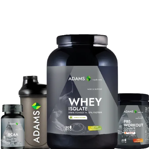 Csomag Vaníliás izolát + BCAA + Edzés előtti + Shaker