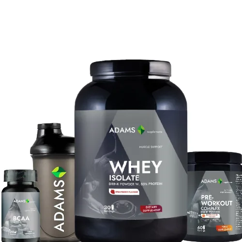 Pacchetto Isolato fragola + BCAA + Pre-Workout + Shaker